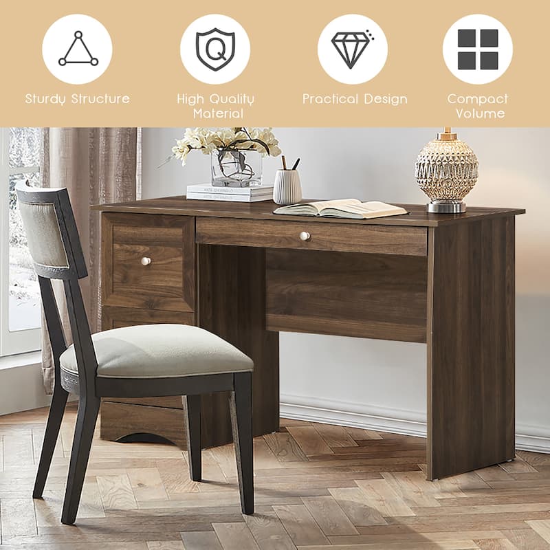 Compact Computer Desk Wooden Home Office Workstation with 3 Drawers