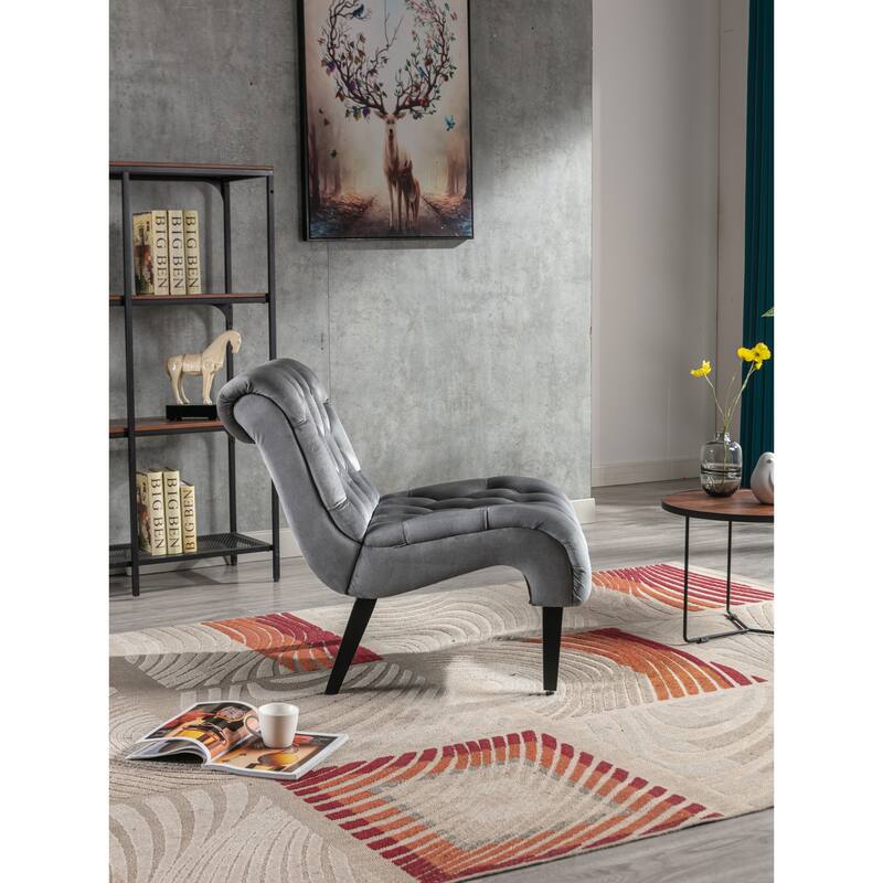 Modern velvet armless lounge chair with upholstered fabric solid wood legs for bedroom, living room, office