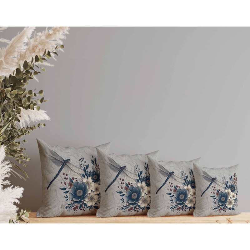 Dragonfly Haven Faux Suede Reversible Throw Pillow Gray and Blue