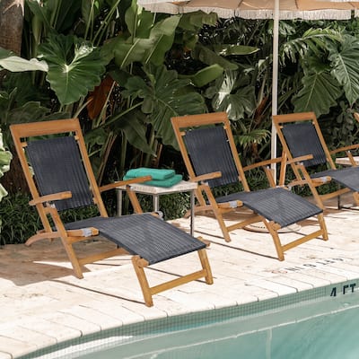 Chic Teak Narmada Teak Wood and Woven Steamer Chair, Black