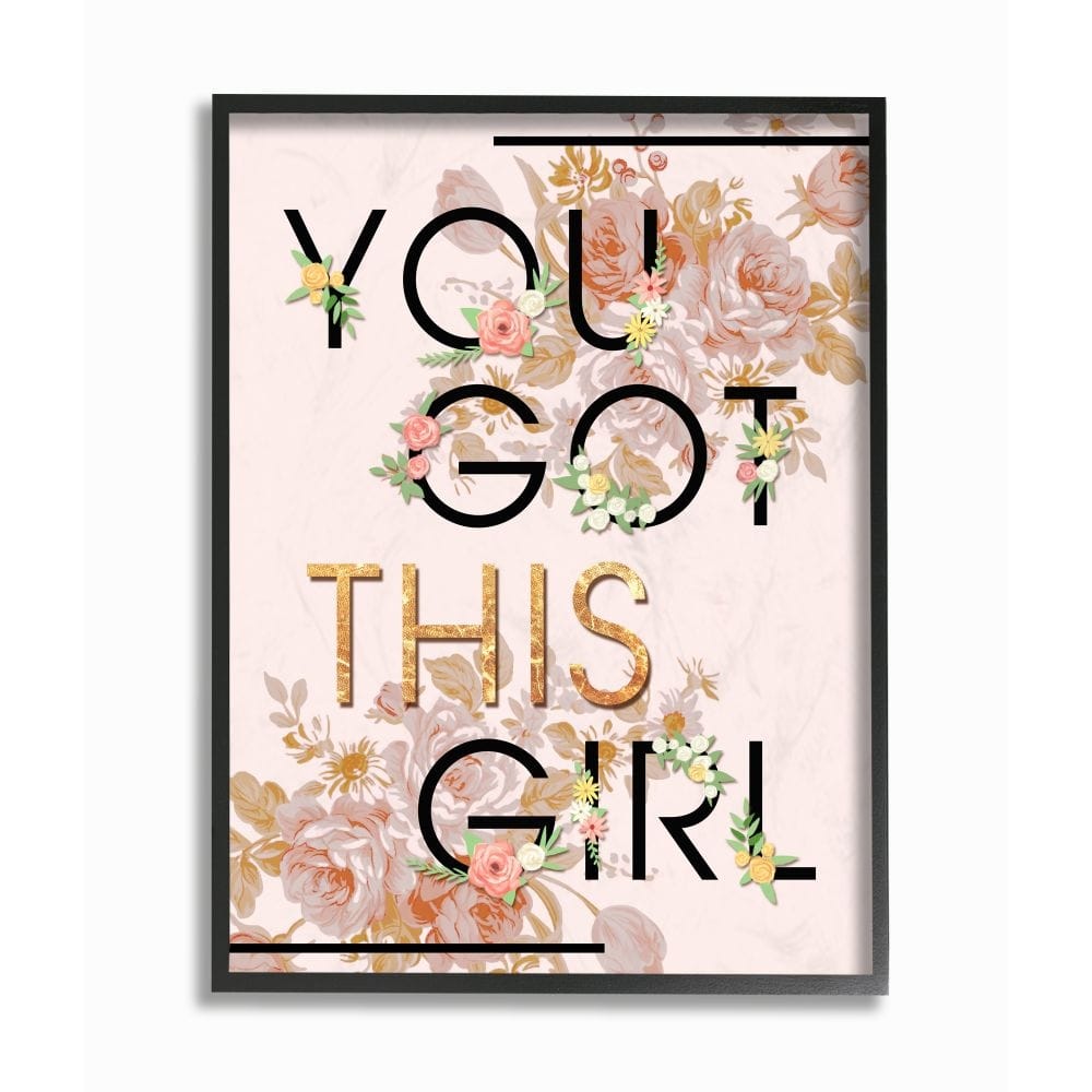 Stupell You Got This Girl Pink Gold Floral Glam Fashion Design Framed Wall Art