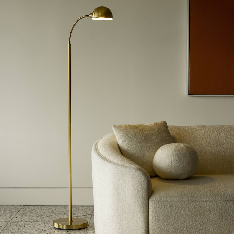 Brightech Regent 68 in. Antique Brass Industrial Height Adjustable Gooseneck LED Floor Lamp with Brass Metal Bowl Shade