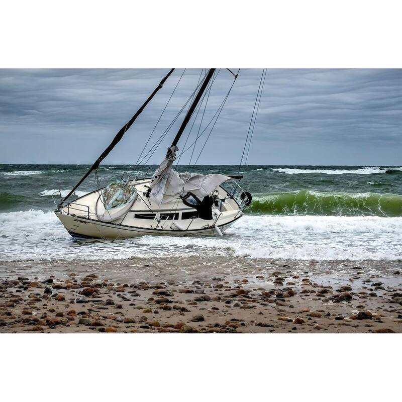 Grounded Sail Boat Waiting for High Tide by Wayne Collamore Art Poster - Print On Demand
