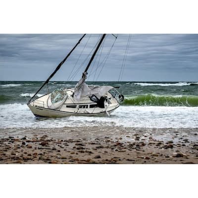 Grounded Sail Boat Waiting for High Tide by Wayne Collamore Art Poster - Print On Demand