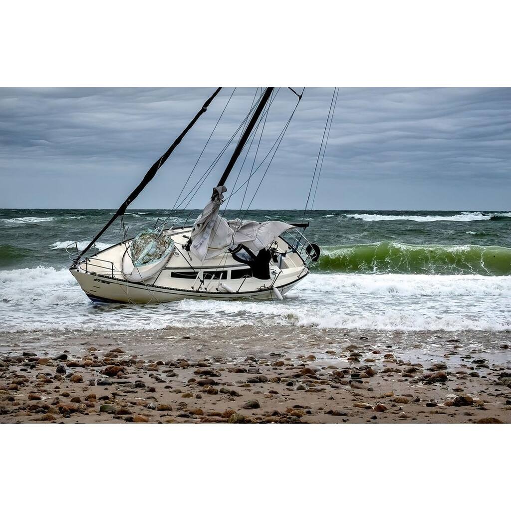 Grounded Sail Boat Waiting for High Tide by Wayne Collamore Art Poster - Print On Demand
