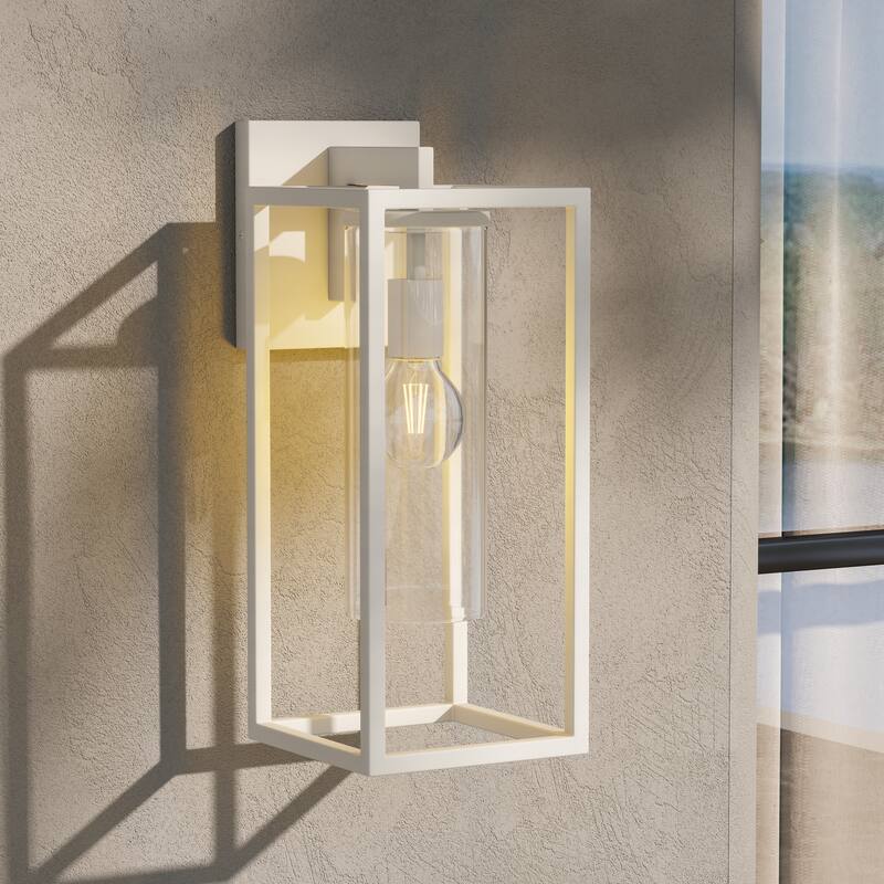 1-Light Outdoor Wall Lights, Outdoor Wall Lantern with Glass Shade - 6.25"W x 8.05"D x 15.75"H - White-M