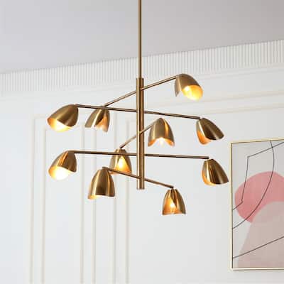 VidaLite Splay 10-Light Brushed Brass Chandelier With Adjustable Arms & Light Heads, Contemporary & Modern Style - 23" x 38"