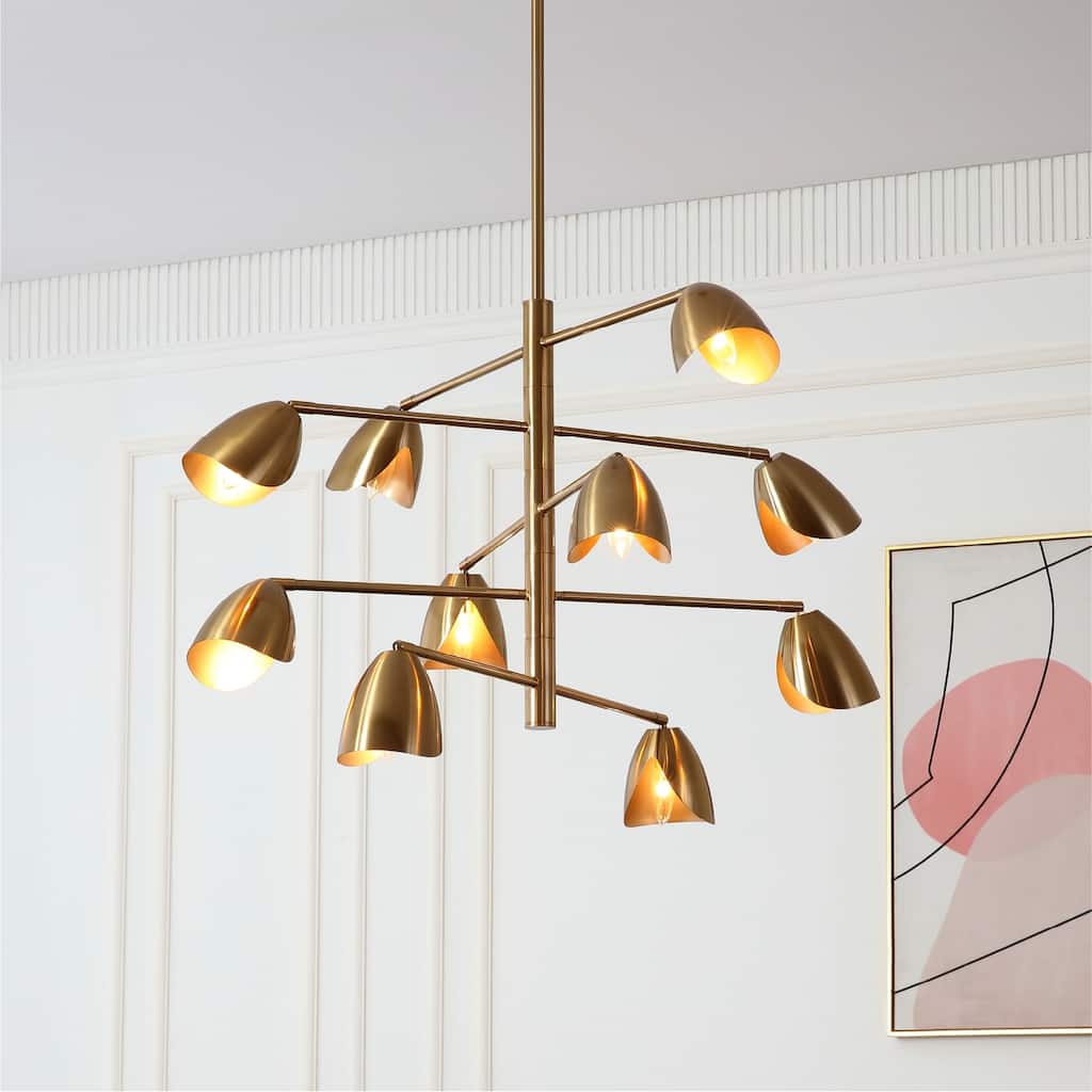 VidaLite Splay 10-Light Brushed Brass Chandelier With Adjustable Arms & Light Heads, Contemporary & Modern Style - 23" x 38"
