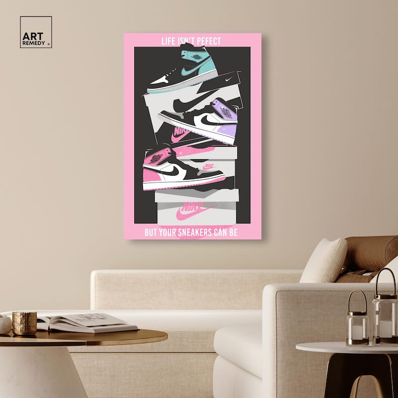 Pastel Big Sneaker Stack Canvas by Art Remedy, Gallery Wrapped