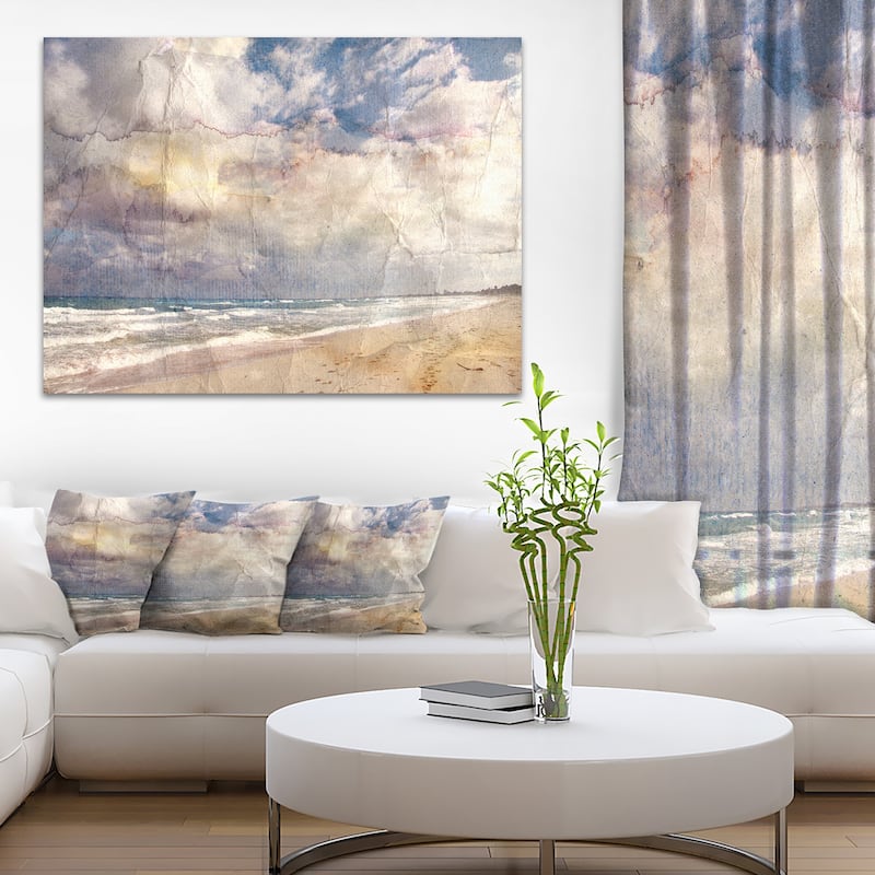 Designart "Retro Ocean Watercolor" Seascape Painting Canvas Art Print - 40 in. wide x 30 in. high