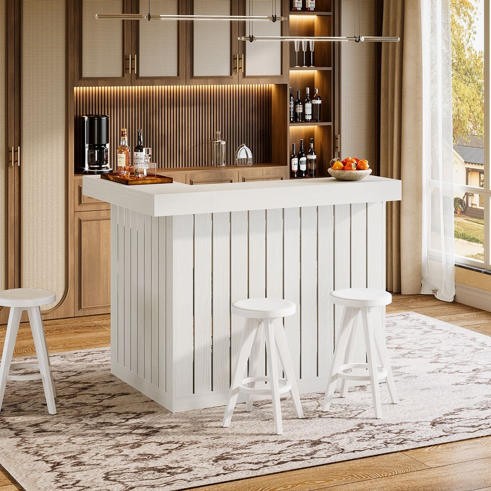 L-Shaped Home Bar Unit, 4-Tier Corner Liquor Bar Table