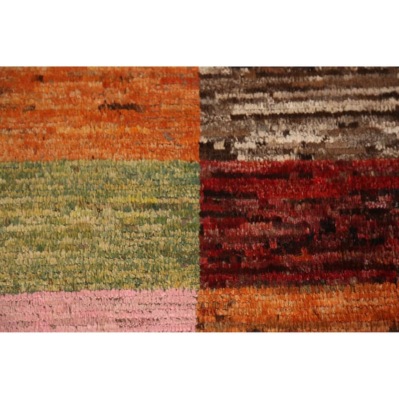 Checkered Moroccan Area Rug Hand-Knotted Wool Carpet - 6'8" x 9'11"
