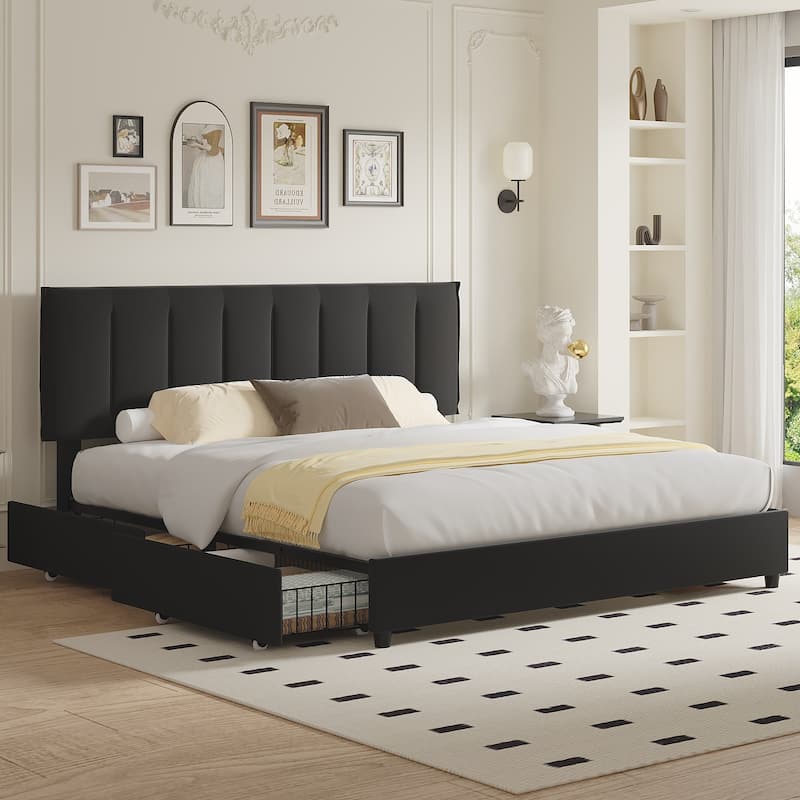 Javlergo Bed Frame with Storage Drawers, Upholstered Platform Bed Frame with Adjustable Headboard