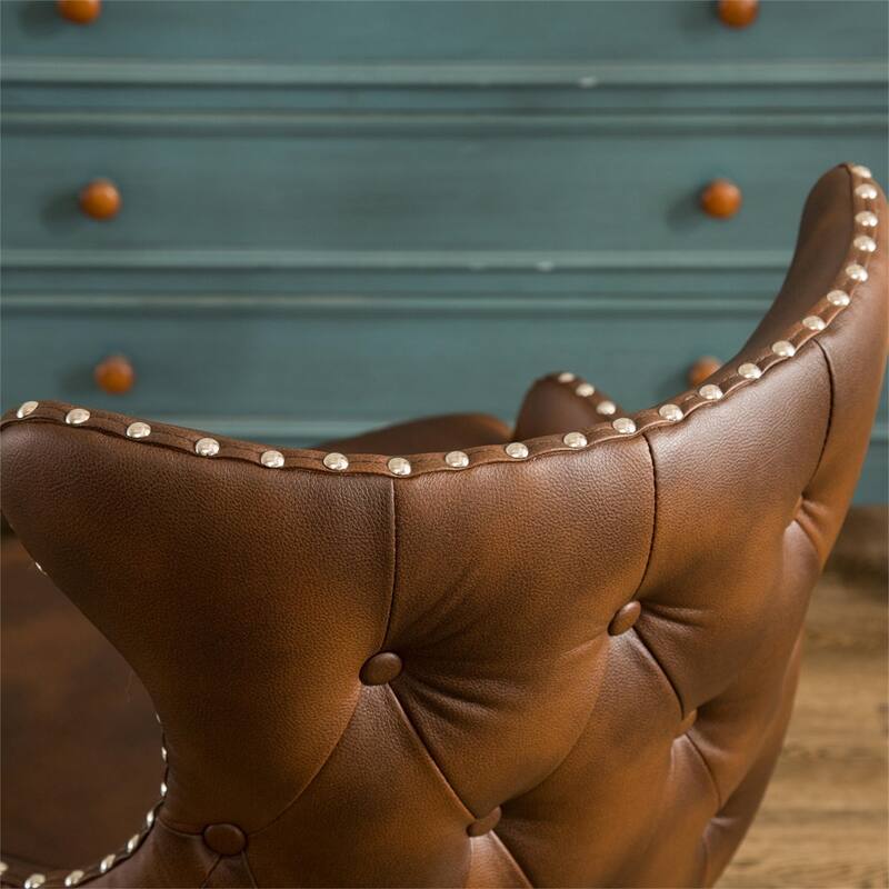 Upholstered Nailhead Trim Accent Chair with Curved Back and Wood Legs