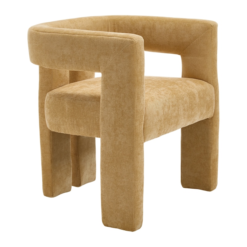 Chenille Fabric Upholstered Barrel Chair Set of 2 with Solid Wood Frame and Ergonomic Back Support