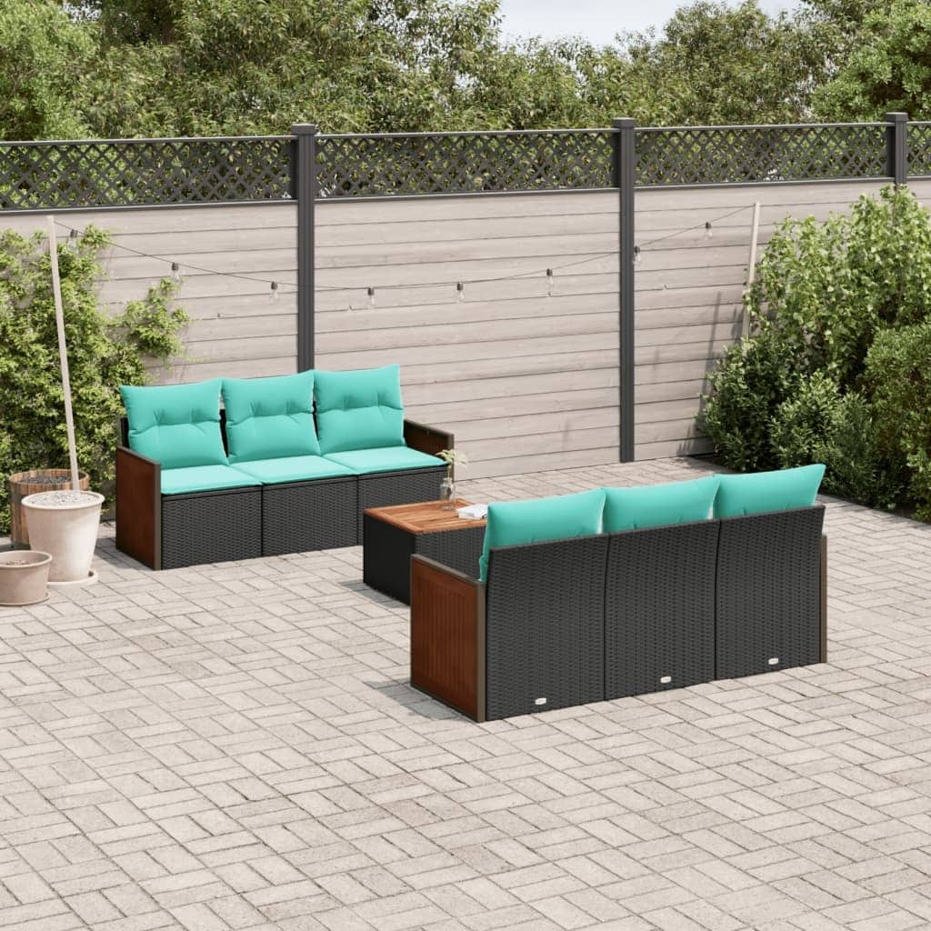 vidaXL 7 Piece Patio Sofa Set with Cushions Black Poly Rattan - 21.7 x 24.4 x 27.2