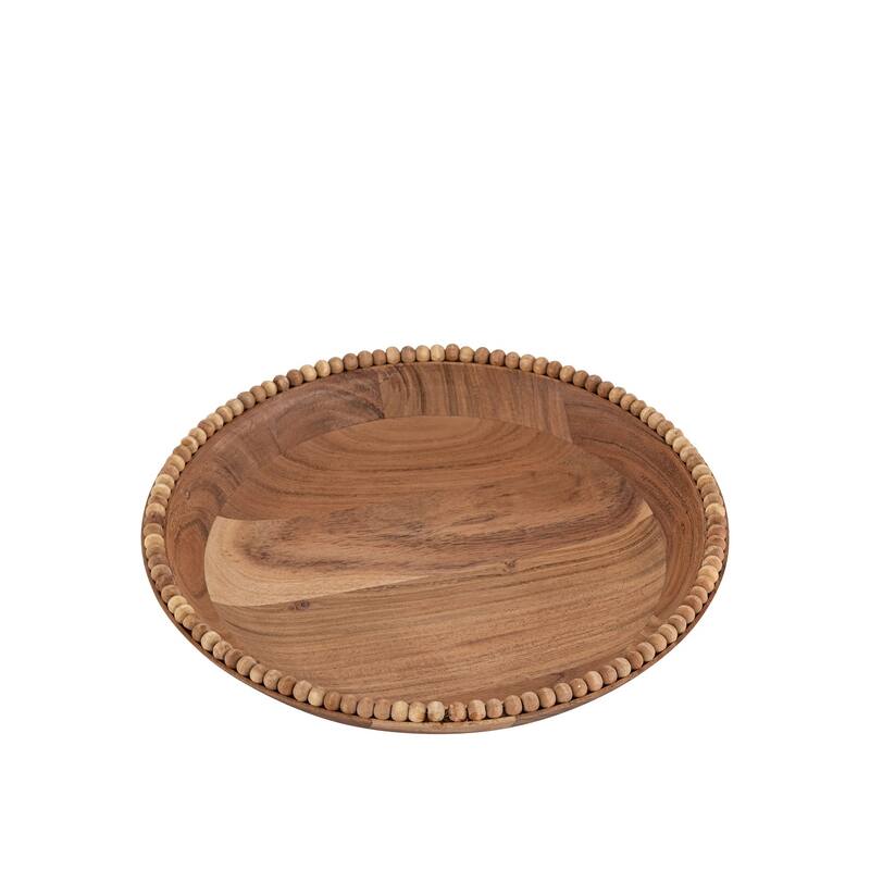 Acacia Wood Beaded Bowl 14"Dia