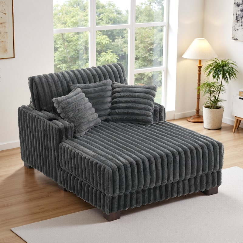 Modern Upgraded Plush Fabric Sofa Chaise Lounge with Pillows - Dark Grey