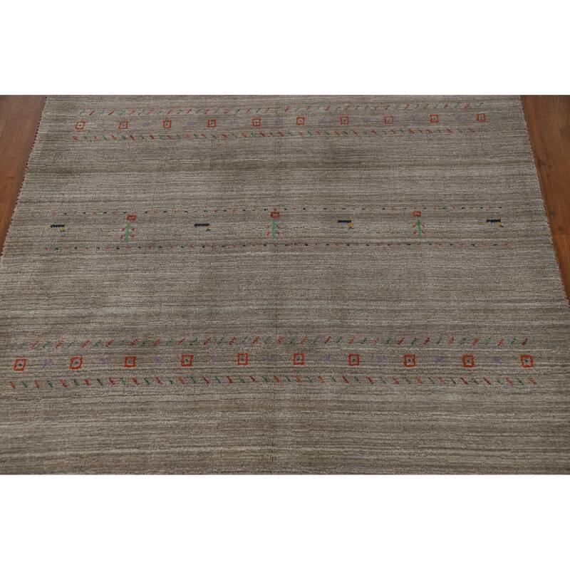 Hand Knotted Oriental 100% Wool Carpet Tribal Animal Pictorial Greys & Charcoal Gabbeh Area Rug - 7' 9'' X 5' 0''