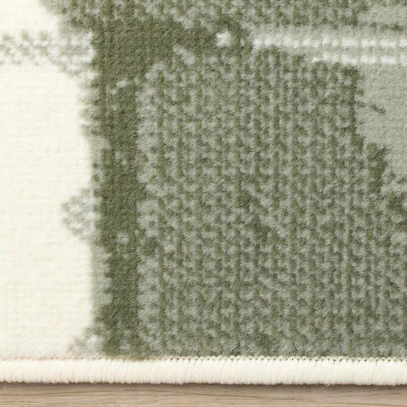 Cream Green Distressed Abstract High Traffic Area Rug