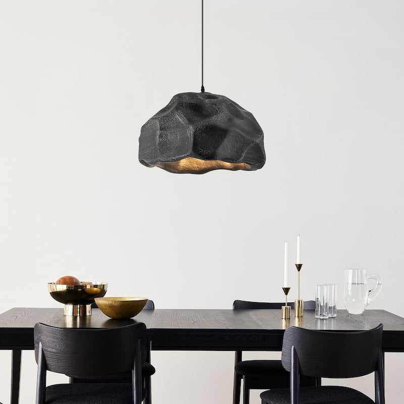 1-Light Modern Black Creative Rock-Shaped Pendant Light - 20.47 in. W x 12.99 in. H x 19.69 in. D - 20.47 in. W x 12.99 in. H x 19.69 in. D - Black