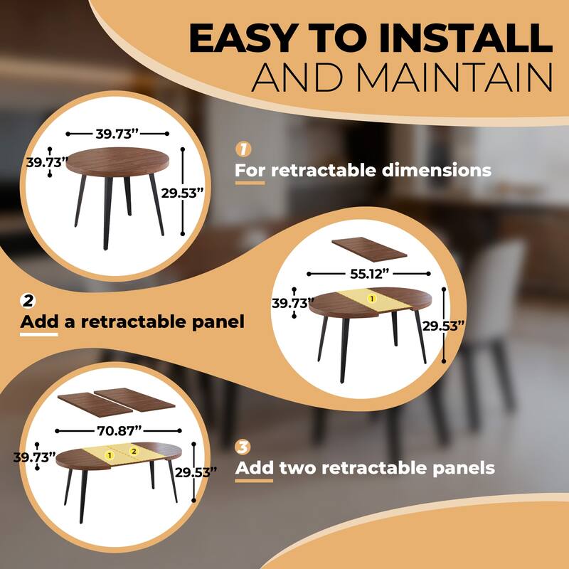Modern Extensible Oval Dining Table 4-6 Person, Kitchen Table with MDF Top & Metal Legs for Dining Room, Living Room