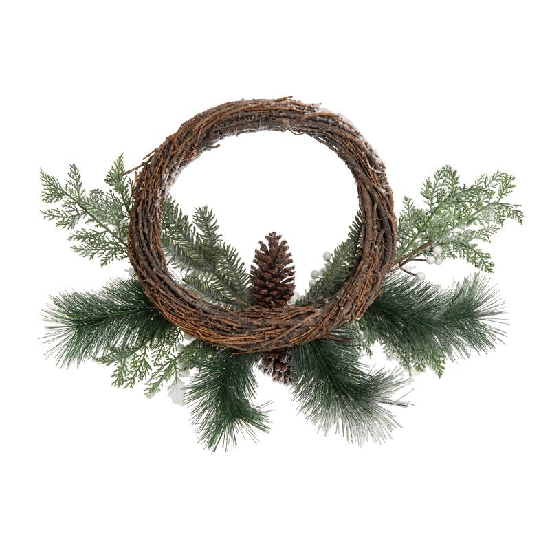 Transpac Artificial 24 in. White Christmas Frosted Evergreen Wreath