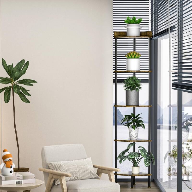 5 Tier Corner Shelf with Drawer Storage - 15.75"D x 11"W x 65.33"H