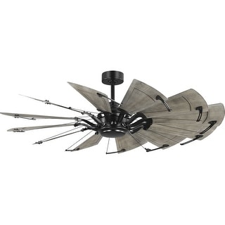 Springer II Collection 60-in Twelve-Blade Matte Black Modern Farmhouse Windmill Ceiling Fan - 60 in x 60 in x 16.26 in