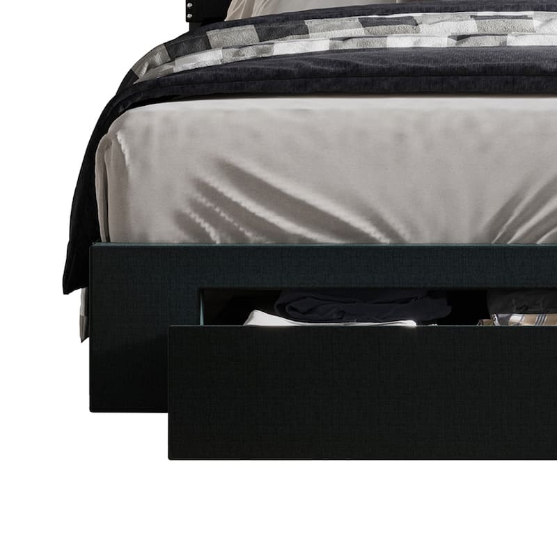 CraftPorch Transitional Linen Nailhead Upholstered Storage Bed