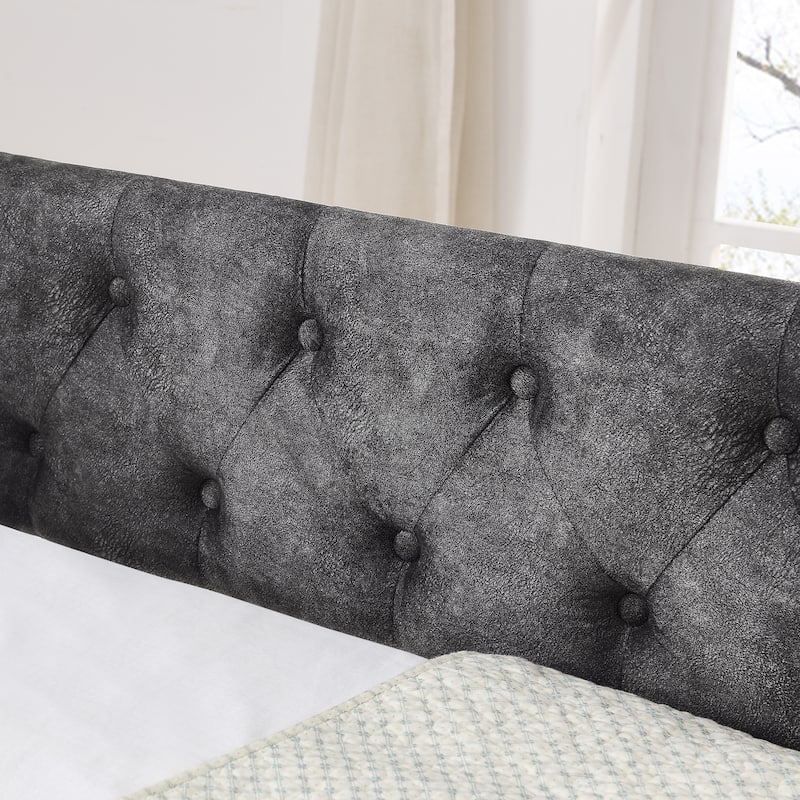 Twin Size Daybed with Pull Out Bed Trundle, Upholstered Button-Tufted Backrest Sofa Bed with Nailhead Trim & USB Charging Ports
