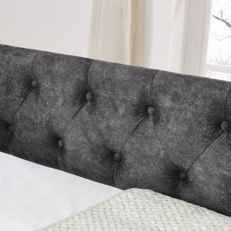 Twin Size Extendable Daybed with Pull-Out Bed, USB Charging Ports, Button Tufted Back & Nailhead Trim