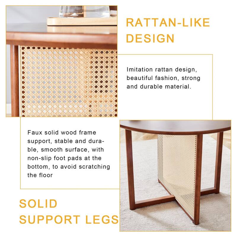 5-Piece Wooden Dining Table Set, Farmhouse Round Dining Table Set with 4 Fabric Dining Chairs for Kitchens, Small Spaces