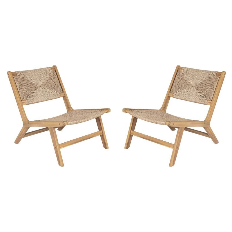 2-Piece Outdoor Chair Set, Acacia Wood Outdoor Chair, Teak Frame Lounge Chair - Light Teak