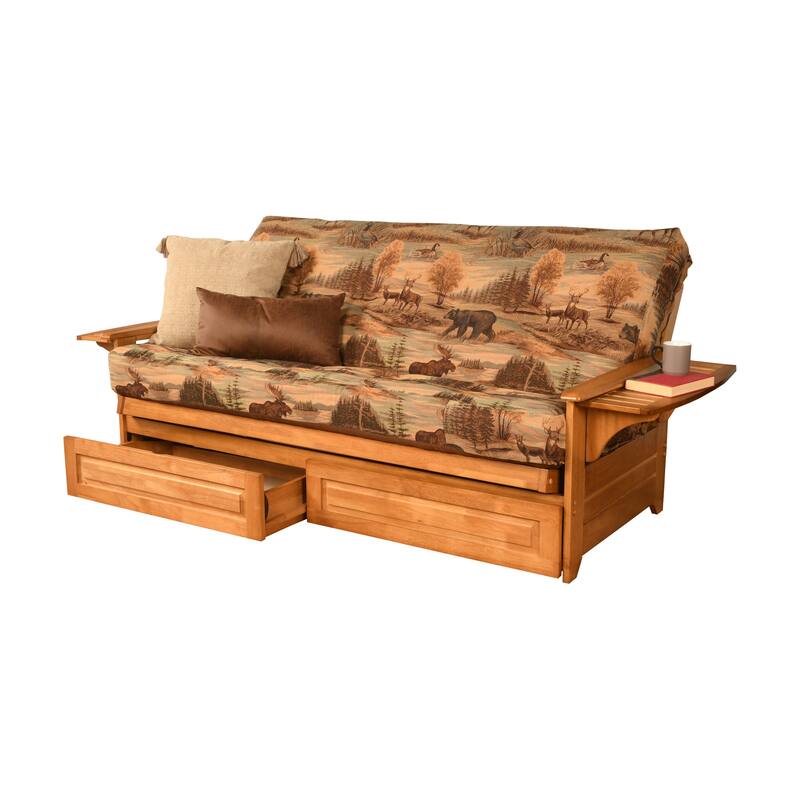 Somette Phoenix Butternut Futon Set with Storage Drawers and Mattress