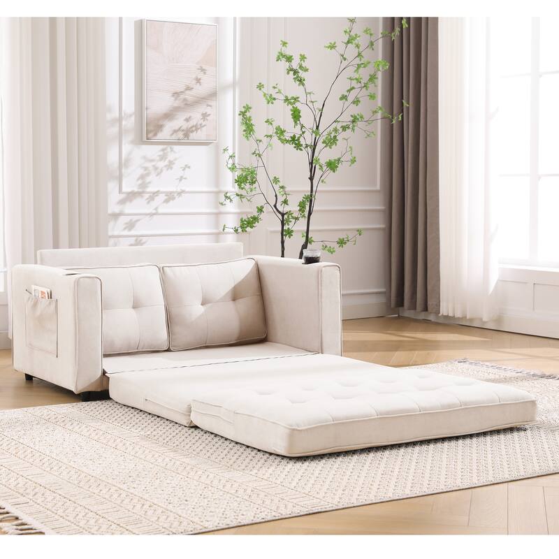 Versatile 3-in-1 Upholstered Futon Sofa Bed with Pull Out Sleeper and Multiple Functionalities