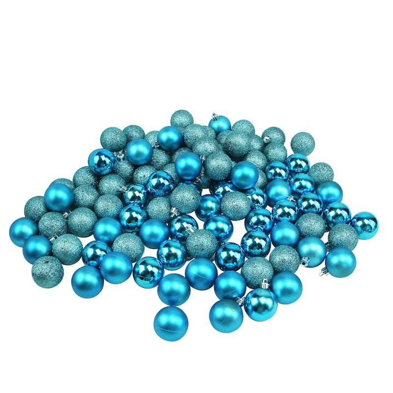 96ct Blue Shatterproof 4-Finish Christmas Ball Ornaments 1.5"