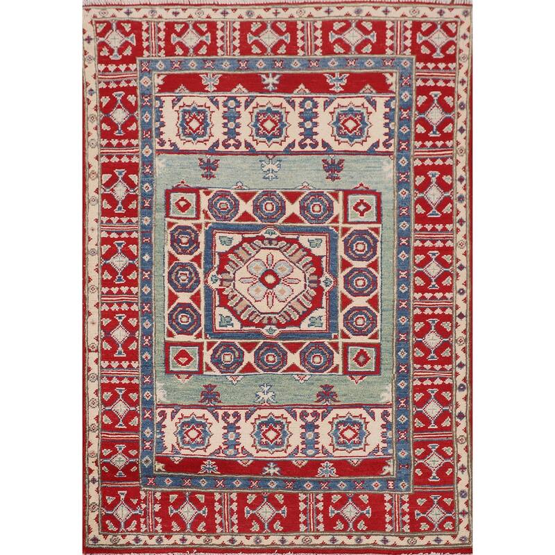 Kazak Oriental Foyer Rug Handmade Bedroom Wool Carpet - 3'5" x 4'10"