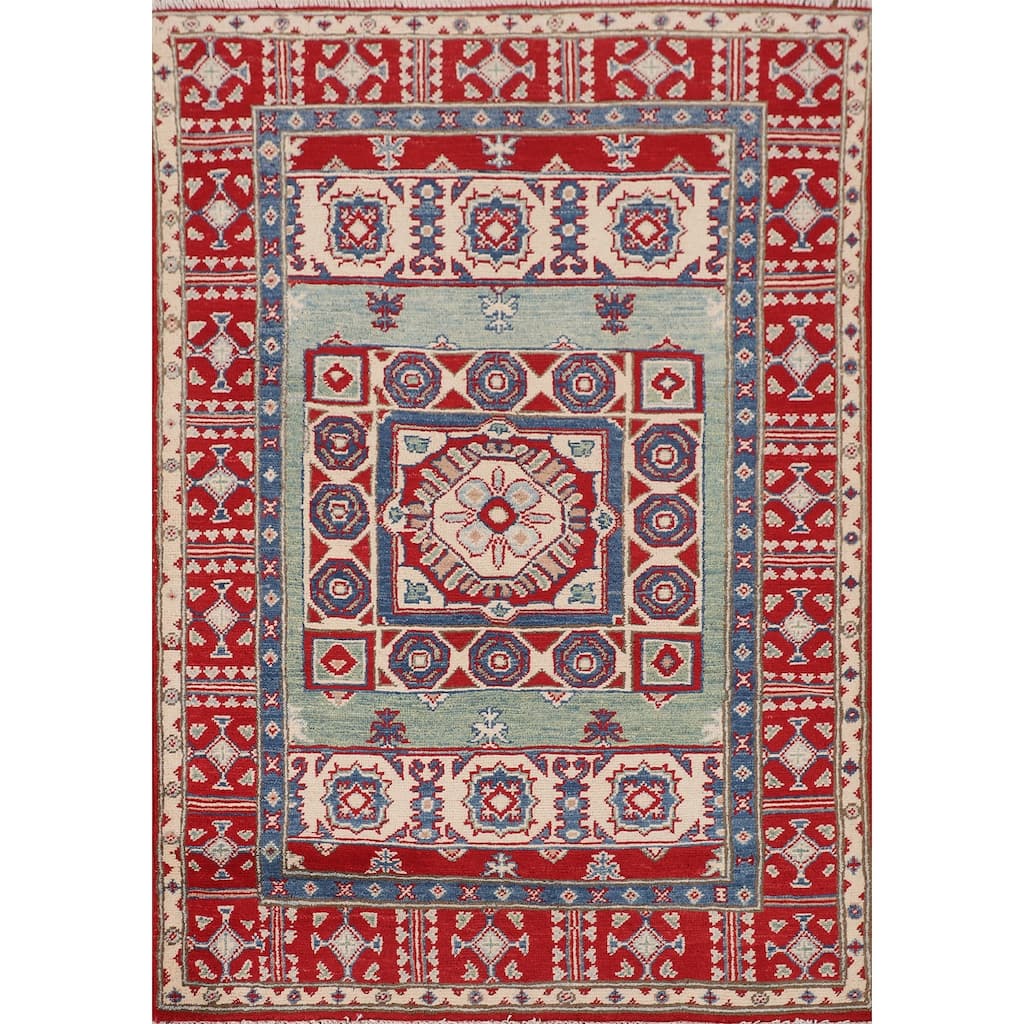 Kazak Oriental Foyer Rug Handmade Bedroom Wool Carpet - 3'5" x 4'10"