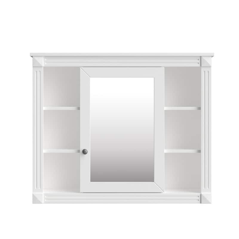 35" x 28" Wall-Mounted Medicine Cabinet, Modern Bathroom Mirror Storage Cabinet with 6 Open Shelves