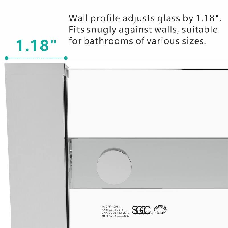 GDFStudio - 76'' H Frameless Sliding Glass Shower Door with Handle and Towel Bar, Easy-Clean Tempered Glass Panels