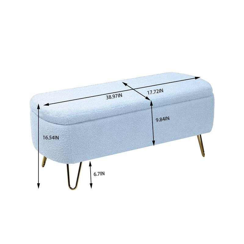 Modern Faux Fur Storage Bench with Gold Legs, Upholstered Ottoman for Living Room and Bedroom