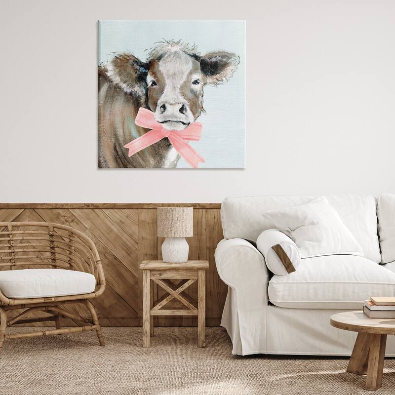 Stupell Cow with Pastel Ribbon Canvas Wall Art Design By Janet Tava