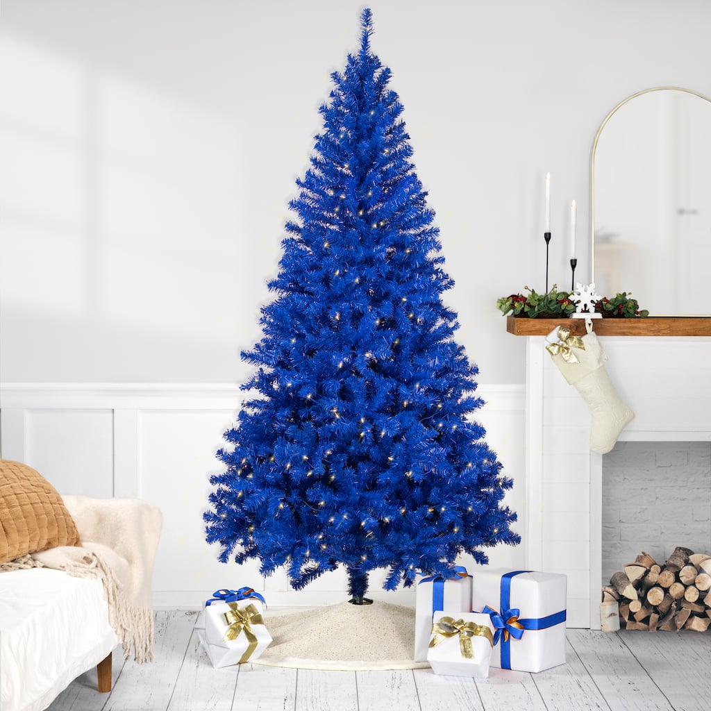 Pre-Lit Medium Artificial Pine Christmas Tree - 7' - Royal Blue - Clear Lights - 7 Foot