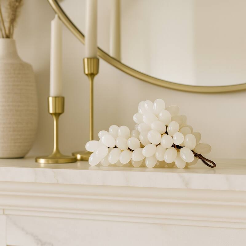 Stone Decorative Object Grape Sculpture Statue Living Room - 2" White - 8" x 4" x 2" - White - 8" x 4" x 2"