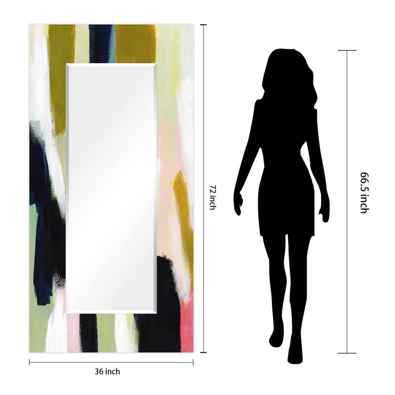 Sunder Rectangular Beveled Wall Mirror on Free Floating Printed Tempered Glass