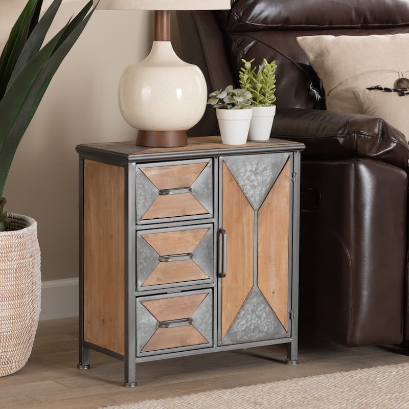 Laurel Grey Metal and Oak Brown Finished Wood 3-Drawer Storage Cabinet
