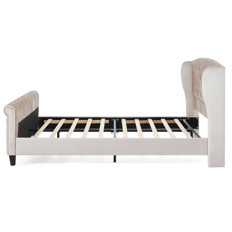 Christopher Knight Home - Amara Traditional Velvet Upholstered Sleigh Bed with Wingback Headboard & Scroll Footboard, Queen Size