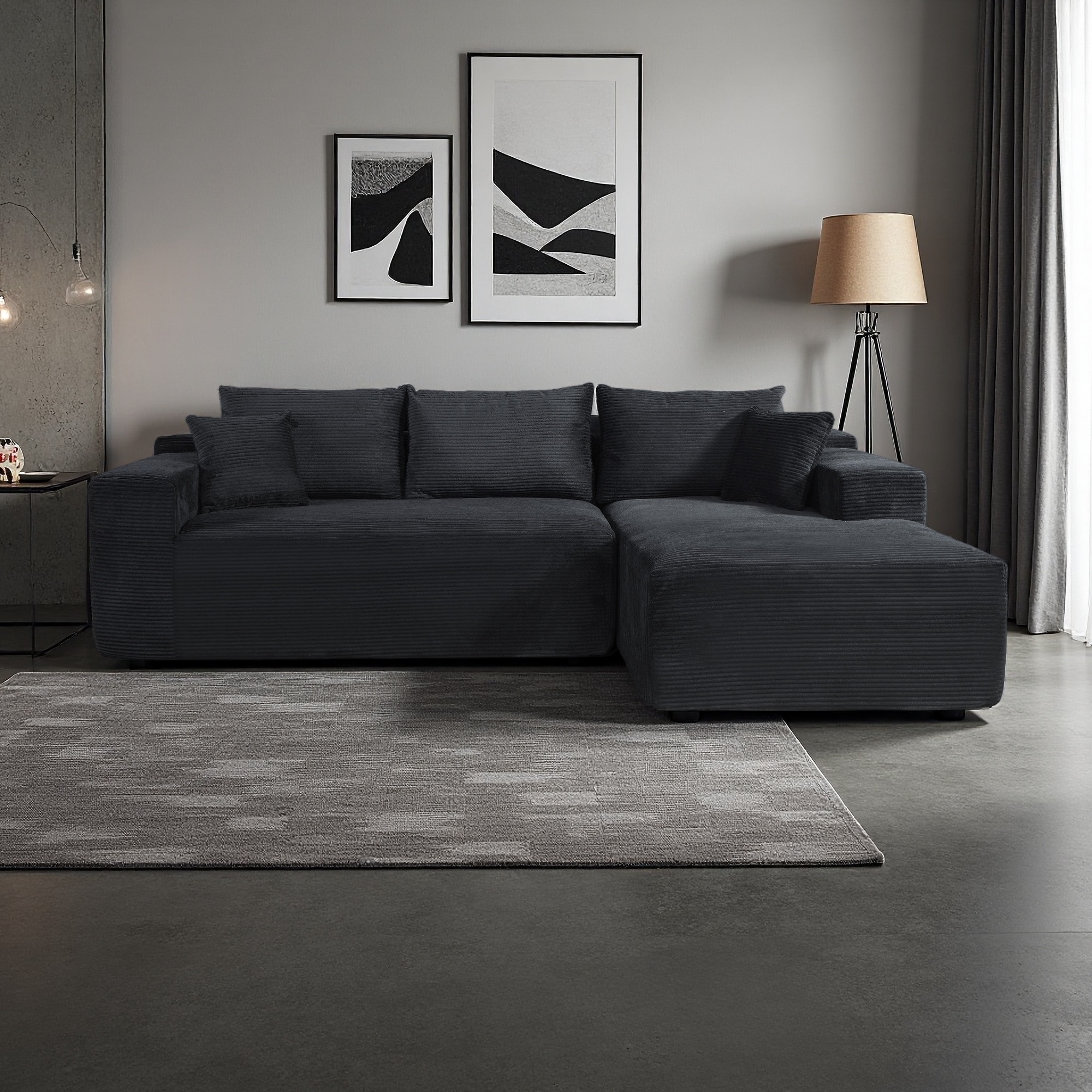 96.4" Corduroy L-Shaped 3-Seat Sectional Sofa with Pillows and Left Facing Chaise