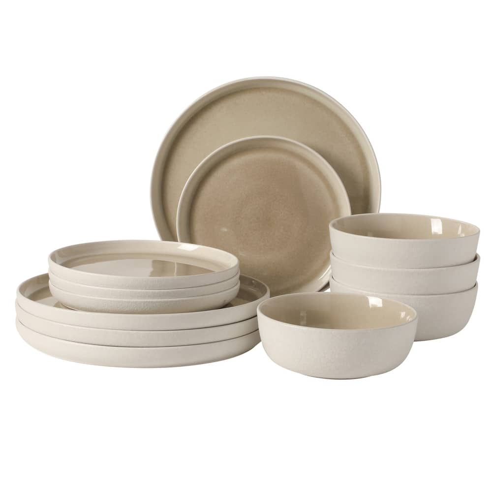 Gibson Elite Tahoe Sunset 12 Piece Stoneware Reactive Glaze (Service for 4) Ceramic Plates and Bowls Dinnerware Set